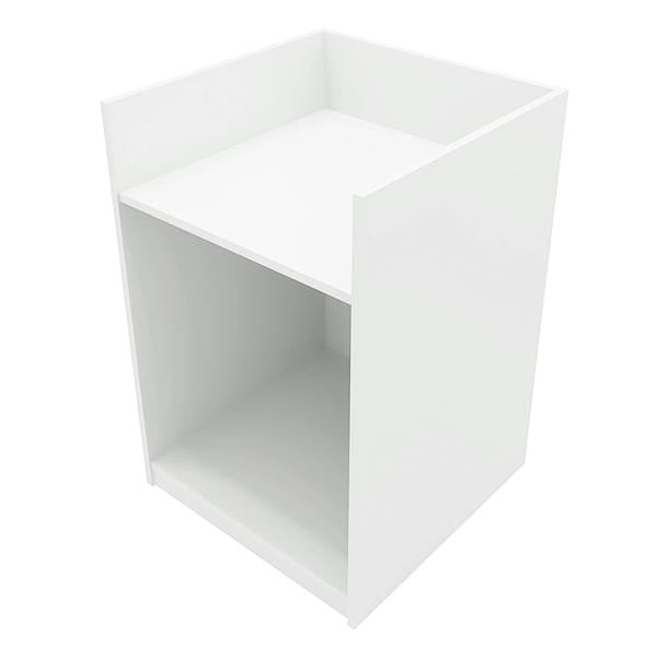 Astro LED Shop Counter Set in sleek white, featuring a minimalist design with a smooth surface and open storage space below