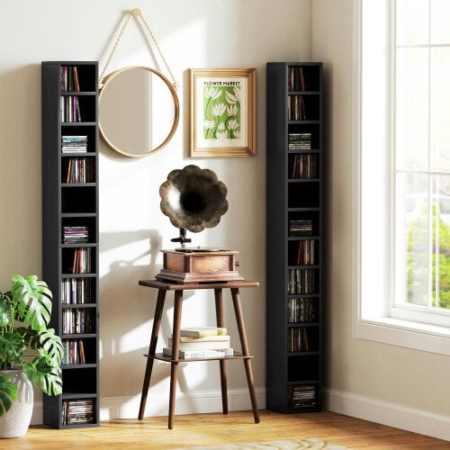 Wyld Haus Nisapa Wood Black Tall Narrow Media Storage Tower With 204 Disc Capacity