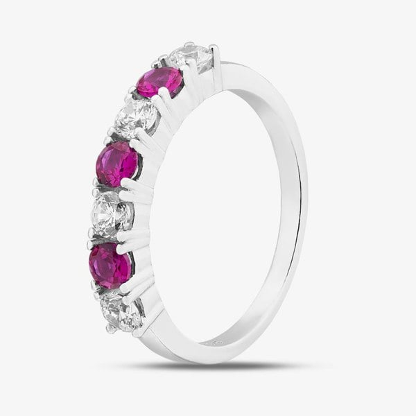 T. H. Baker Sterling Silver Brilliant Cut Red & White Cubic Zirconia Half Eternity Ring S2217