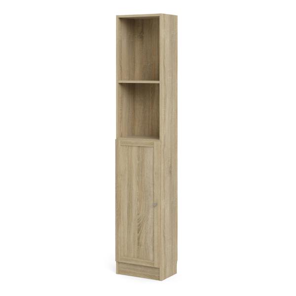 Furniture To Go Basic Tall Narrow Combination Storage Bookcase in Oak (4 Shelves) with Oak Door