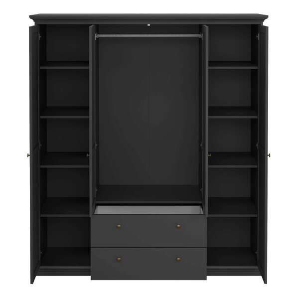 Wyld Haus Osaka Farmhouse Dark Grey Wooden Wardrobe 4 Doors 2 Drawers