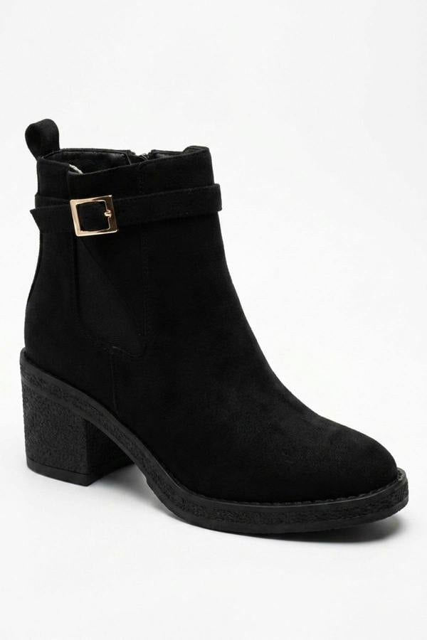 Saoirse Faux Suede Block Heel Boots - Black