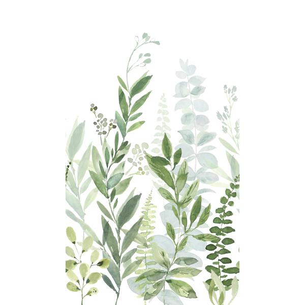 Grandeco Leafy Forest Foliage Sprig 3 panel repeatable Mural 1.59 x 2.8m, Green