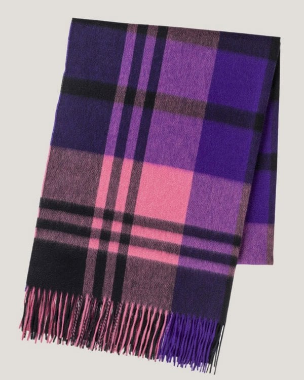 Joshua Ellis Primary Black Watch Cashmere Stole Pink