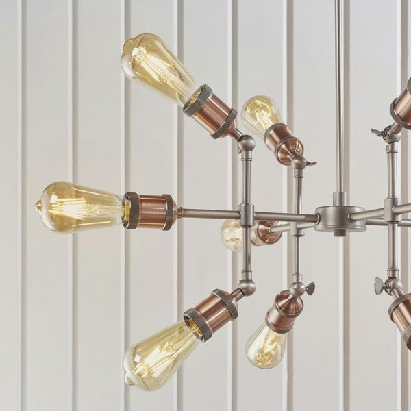 Ceiling Pendant Light - Aged Copper & Aged Pewter Plate - 12 x 40W E27 Loops