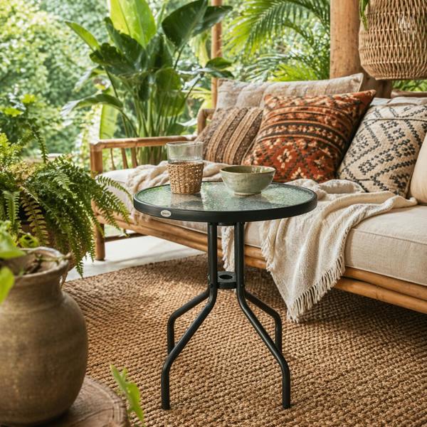 Wyld Haus Rano Metal And Tempered Glass Outdoor Garden Round Bistro Coffee Table