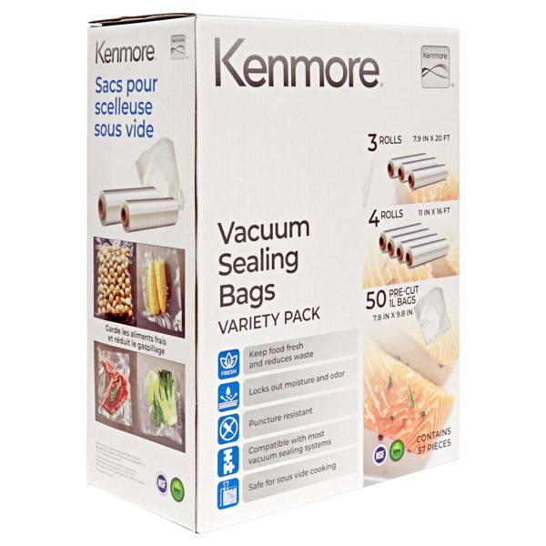 Kenmore 57 Pieces Vacuum Sealer Bag & Rolls Sous Vide Food Storage Heat-Seal Textured Bags