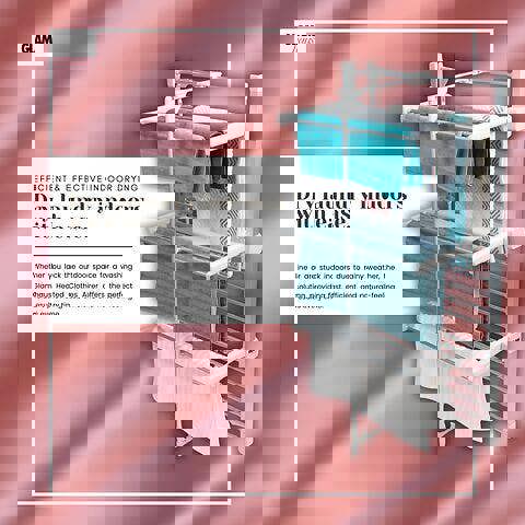 GlamHaus Heated Clothes Airer Dryer Rack Aluminium with Cover Electric 220W - Indoor - Folds Flat for Easy Storage