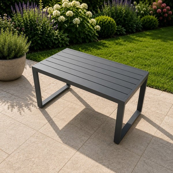 Fimous Aluminium Outdoor Garden Rectangular Coffee table for Balcony, Terrace, Swimming Pool - Dark Grey