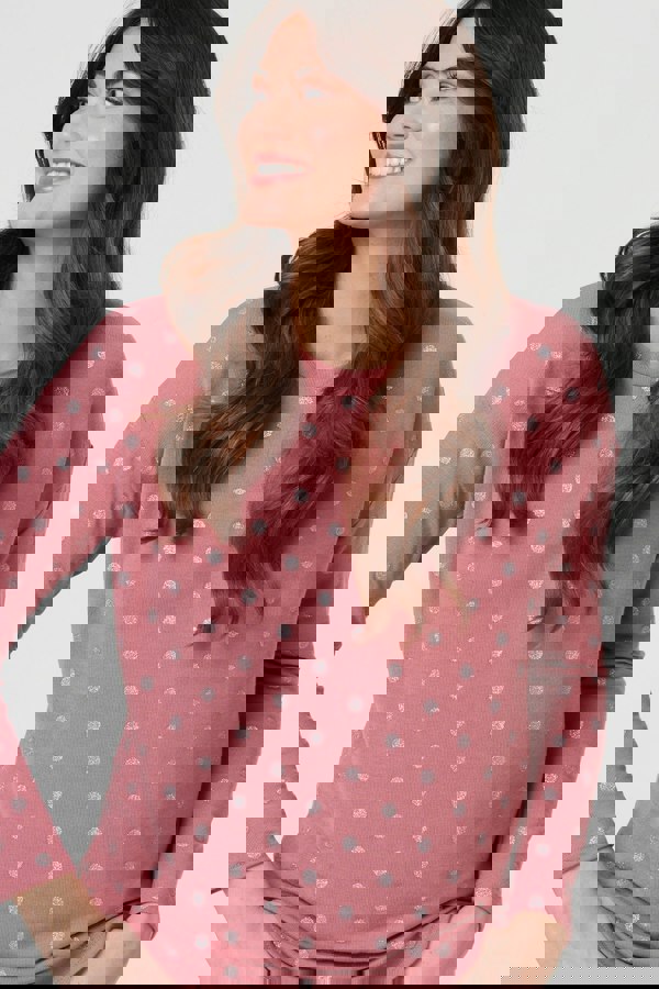 Pink | Polka Dot Print Relaxed Long Sleeve Top