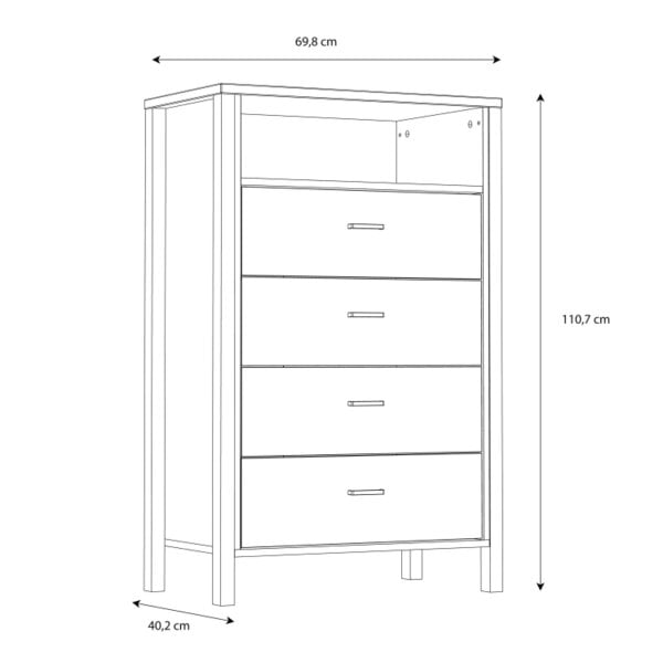 Wyld Haus Egtved Black and Natural Oak Wood Effect Chest of 4 Drawers