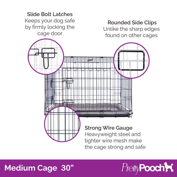 ProKleen Pretty Pooch Dog Crate Medium Cage Puppy Cat Pet Training Tray Double Door and Bed With Two Cloths