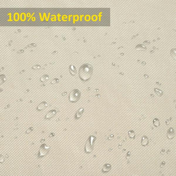 Beige waterproof sofa cover fabric with visible water droplets and textured weave