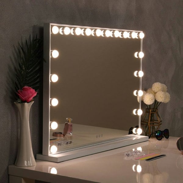 Hollywood Style Lighted Rectangular Makeup Mirror with Base LED Make Up Mirrors Living and Home