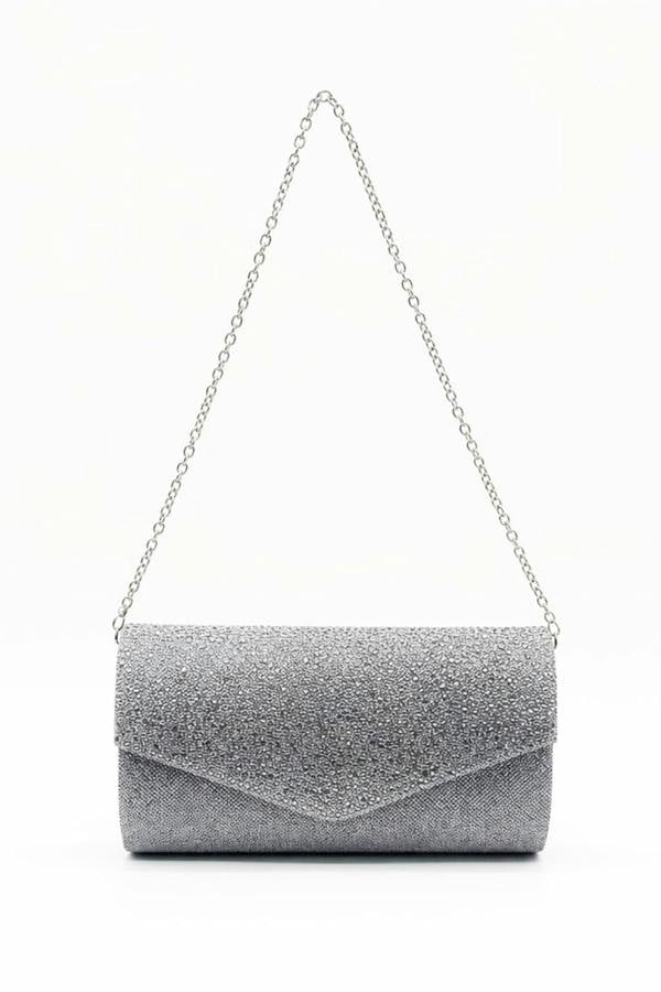 SVNX Diamante Envelope Clutch Bag in Grey