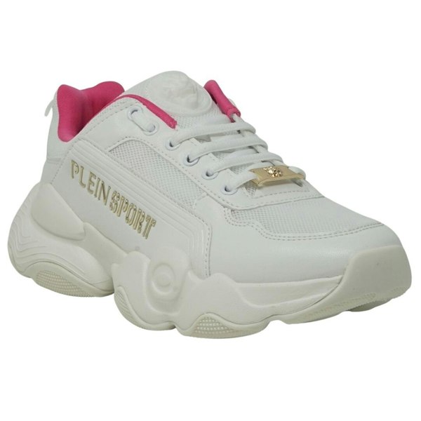 Plein Sport Gold Branded Logo Women's Sneakers - White & Pink