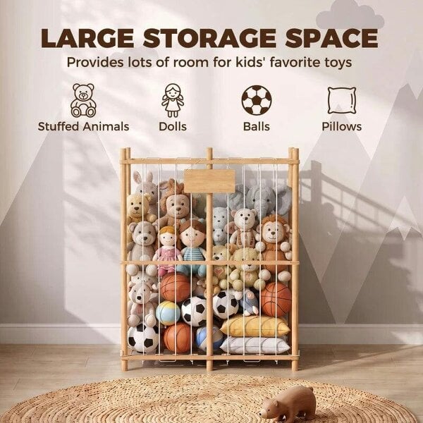 Bobobiy Stuffed Animal Storage Organiser, Wooden Storage Zoo with Rounded Corners for Nursery, Kids Room, Playroom, Natural