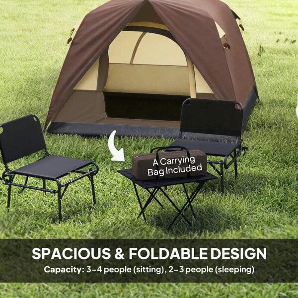 Camping Tent, Easy Set Up 2-3 Man Tent with Sewn-in Groundsheet, 3000 mm Dome Tent w/ Mesh Windows, Brown