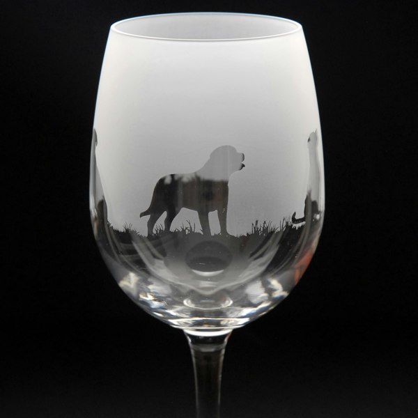 Glyptic Glass ArtRottweiler Dog Crystal Wine Glass - Hand Etched/Engraved Gift