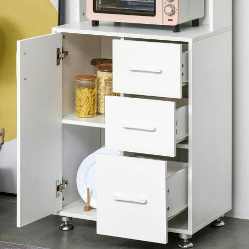 Wyld Haus Cohana Wooden White Modern Kitchen Cupboard With 3 Drawers And Open Counter