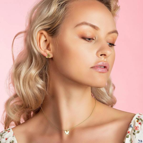 Gold Butterfly Stud Earrings with Brushed Finish - namana.london