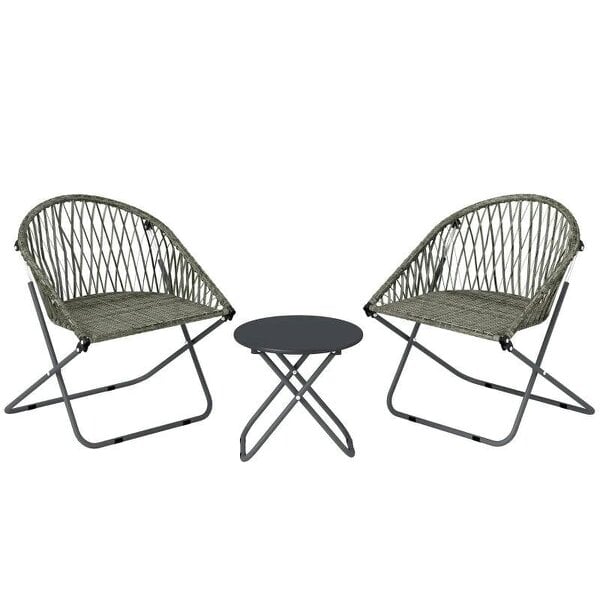 Patio Bistro Set, Folding Patio Furniture Set with 2 Chairs and Table, Grey
