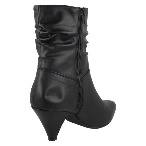 Spot On Ladies Spot On Mid Heel Rouched Ankle Boots F50897