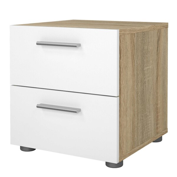 Wyld Haus Daejeon White and Natural Oak Effect Wood Bedside Table 2 Drawers