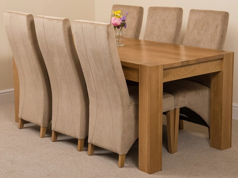 That's Furniture Kuba Large Oak Dining Table with Lola Fabric Chairs