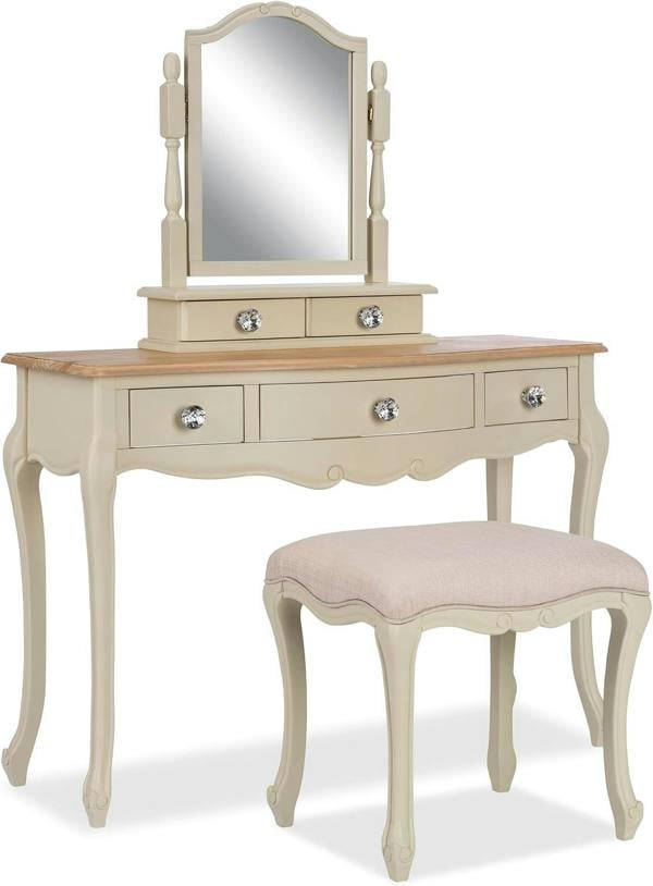 Juliette Dressing Table Set with Trinket Mirror and Crystal Handles. French Vanity Table, Stool, Mirror with Storage