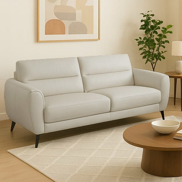 Furnishings For Less Leo Cream Leather Aire 3 Seater Sofa