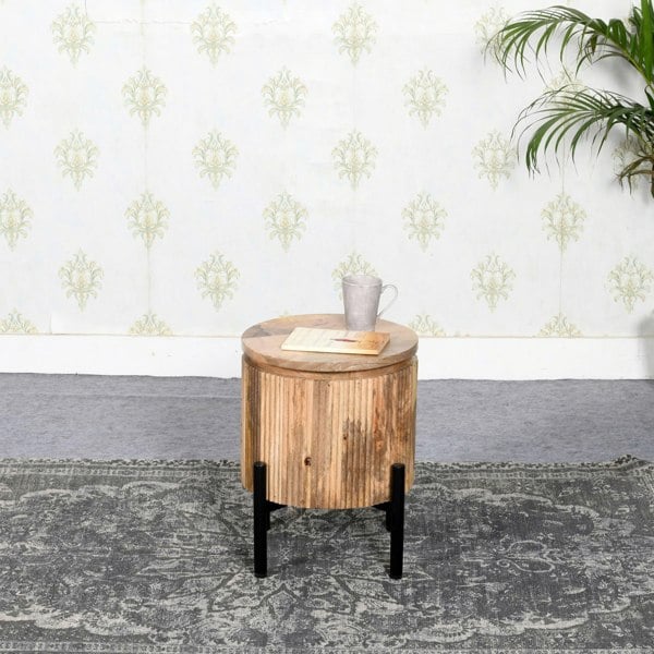 IH Design Niles Solid Wood Bedside Table with Metal Legs