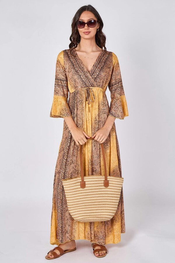 Boho Paisley Maxi Dress – Adjustable Tie Waist