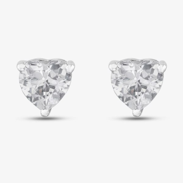 T. H. Baker Silver Cubic Zirconia Heart Round Square Set of Three Stud Earrings OJS0036