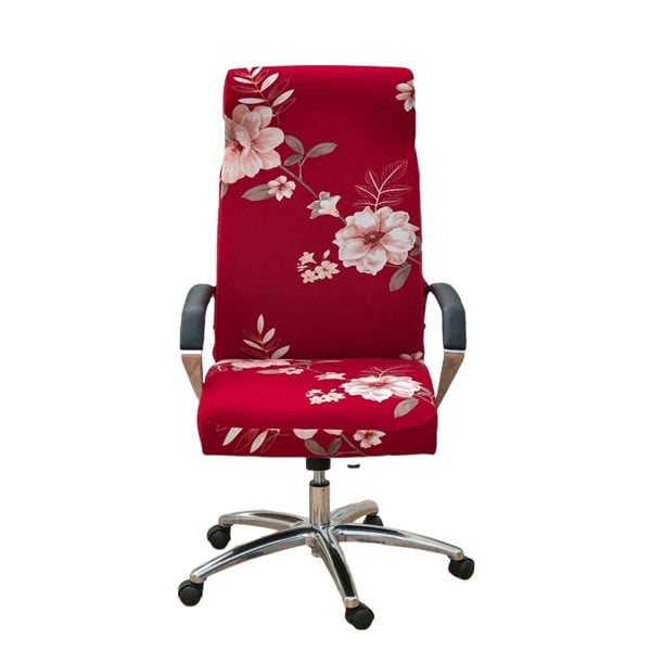 Anyseat Office Chair Cover Red Floral Large Non-Slip Rotating Seat Case Universal Armrest Chair Protector