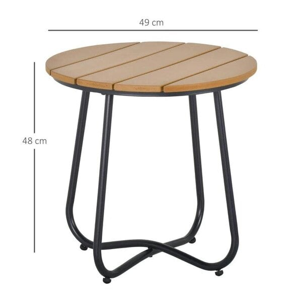 Bobobiy Round Outdoor Side Table Adjustable Leg Pads Garden Table 49 x 49 x 48 cm Natural Wood & Black