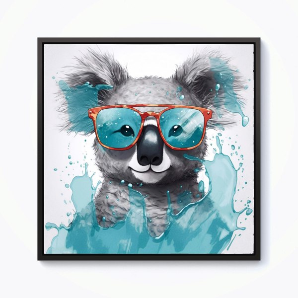 Warren Reed Splash Art Koala In Glasses Framed Canvas