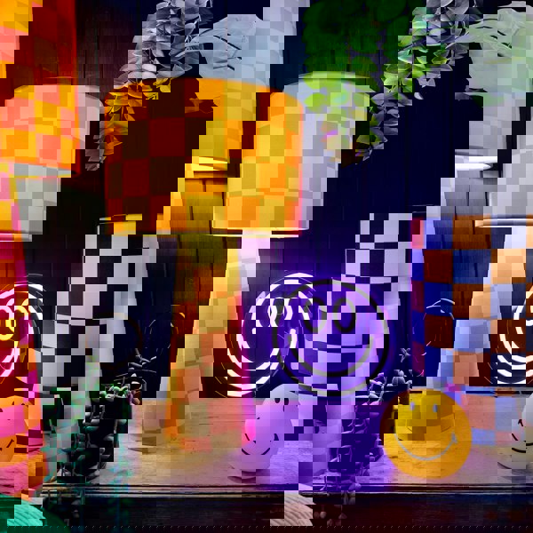 Handmade Checkerboard Velvet lamps in Marmalade. Orange and Yellow Checkerboard Lamps - The Midi