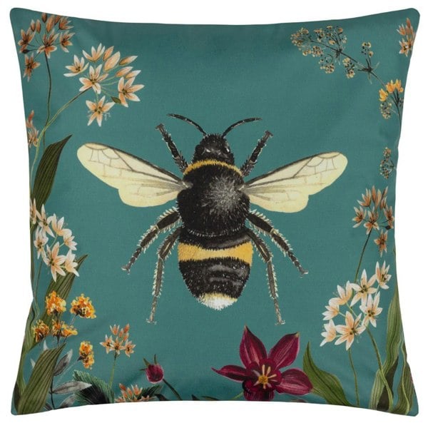Wylder Midnight Garden Bee Outdoor Cushion Cover - Teal