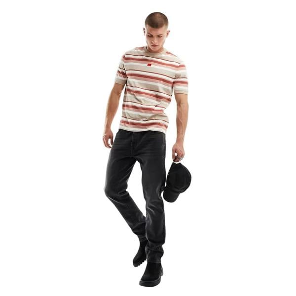 Hugo Mens Diragolino Striped Logo Oversized T-Shirt - Pink/White - 