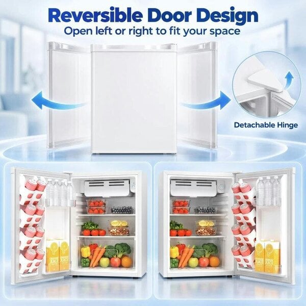 73 L Mini Fridge with Chiller Box, Single Door Compact Refrigerator, Adjustable Thermostat, Reversible Door, White