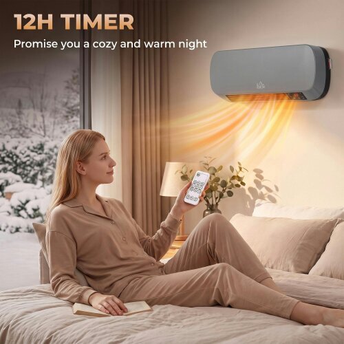 HOMCOM Wall Mounted 2000W Ceramic Heater with 3 Heat Settings, Grey