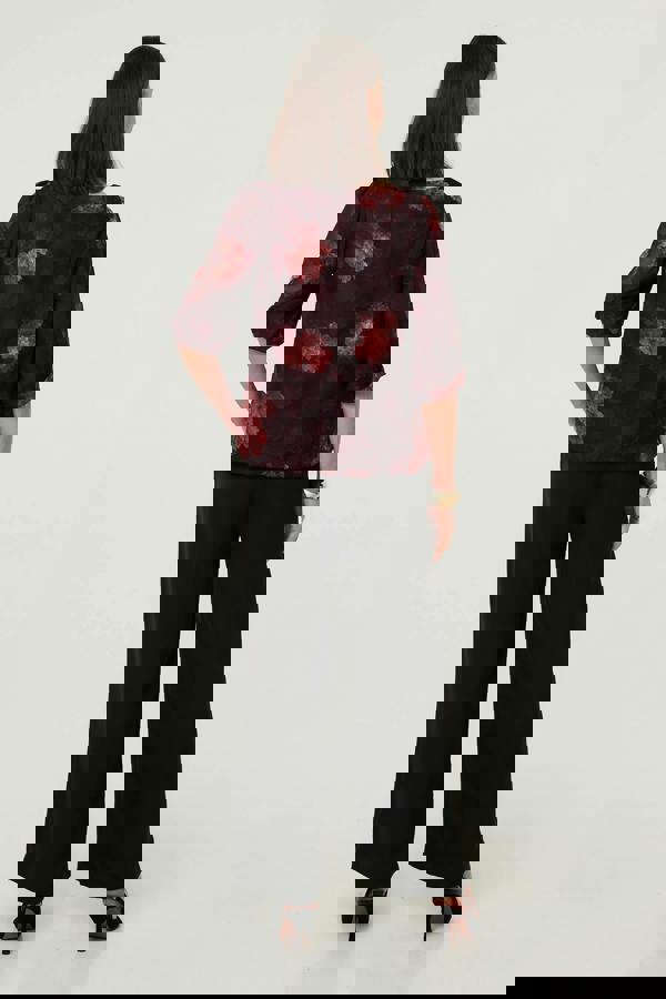 Burgundy | Floral Mesh Layered 1/2 Sleeve Blouse