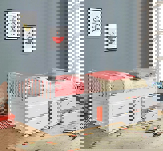 Comfy Living 3ft Captains Cabin Bed In Grey White or Caramel with Drawers and Storage