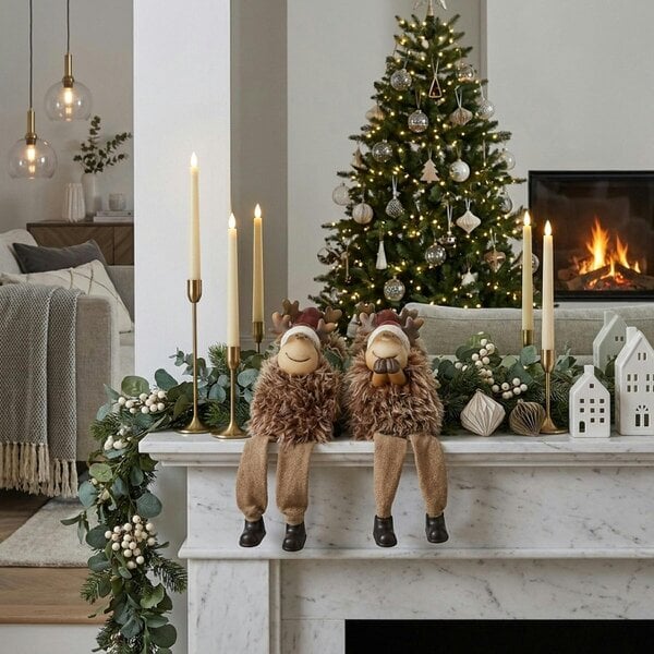 Garden Greatness Fluffy-Bodied Sitting Reindeer Ornament