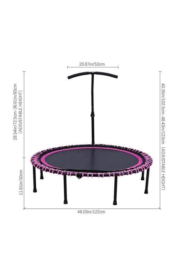 Living and Home 48in Bungee Cords Foldable Round Pink Trampoline with Adjustable T-Handle Bar