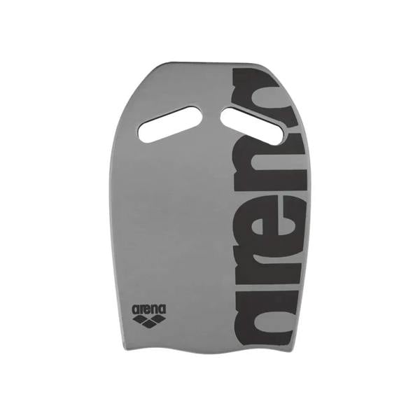 Arena gray swim kickboard with black logo and grip holes