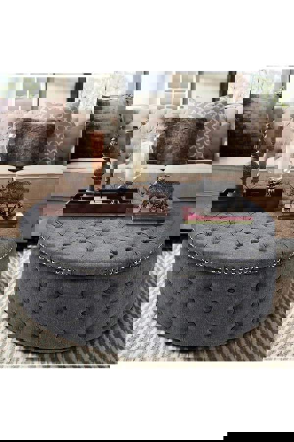 Living and Home Tufted Round Cocktail Footstool