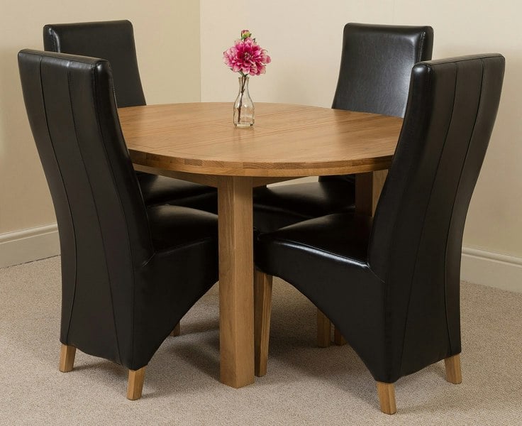That's Furniture Edmonton Round Extendable Oak Dining Set with Lola Leather Chairs