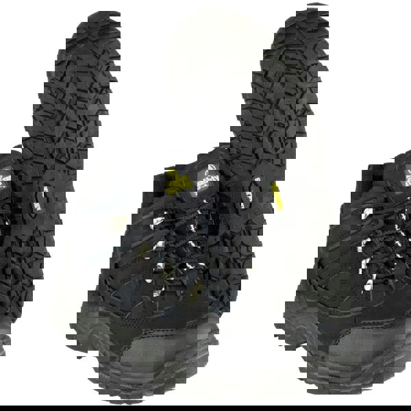 Amblers Safety Amblers FS151 Mens Vegan Friendly SBP Toe/Midsole Safety Boots, black safety boots with rugged sole and metallic eyelets.